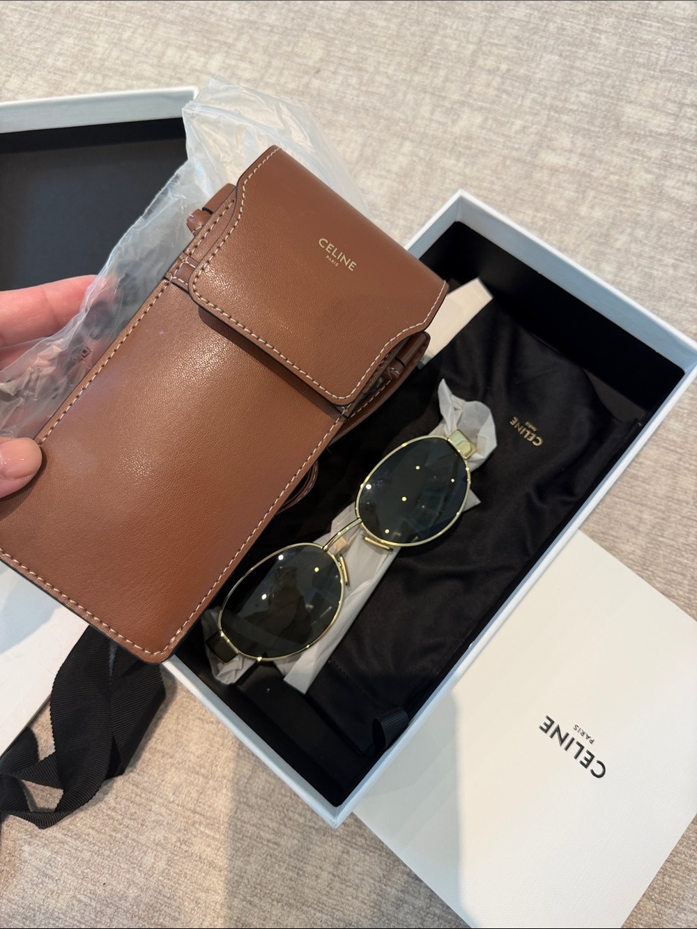NWT: Celine Brown Leather Bag AND Triomphe glasses
